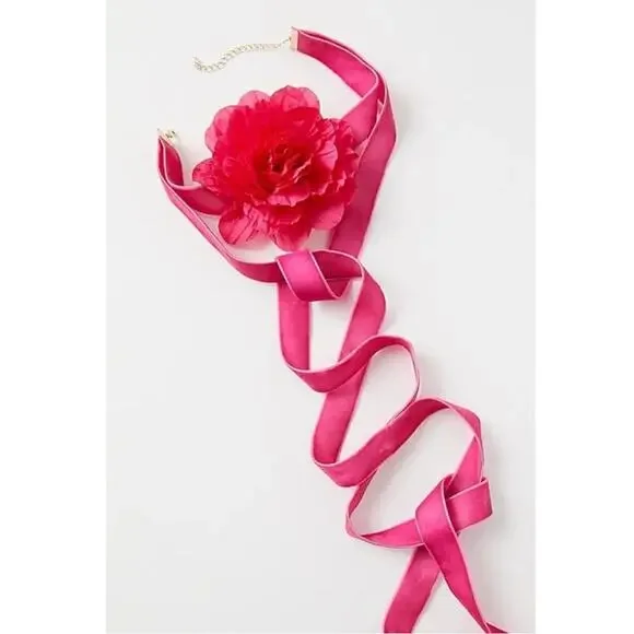 Free People Melody Flower Choker in Fuchsia Pink Spring Statement Whimsical NEW - Picture 3 of 9